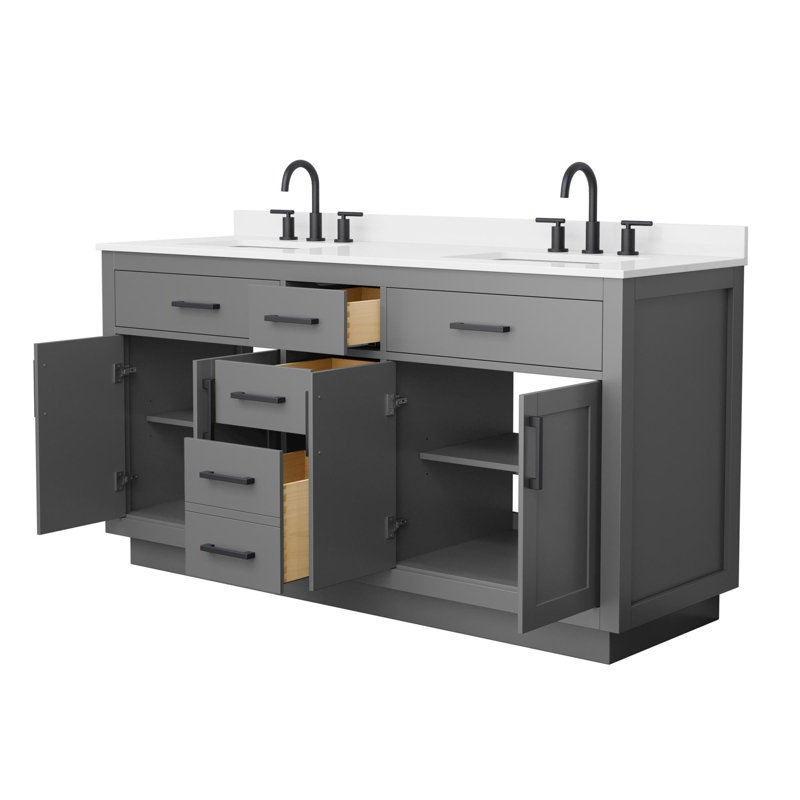 Ensemble de meuble-lavabo double Beckett, Bleu très foncé, Noir mat, Quartz blanc