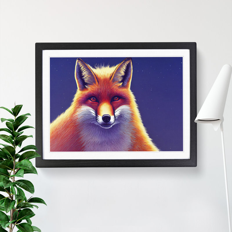 Fab Fox - Single Picture Frame Painting, Black, 25cm H x 34cm W x 2cm D