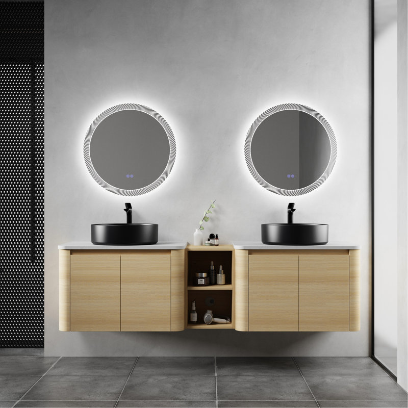 Meuble-lavabo mural de 183 cm avec lavabo en céramique décorative, 1 tablette de rangement, 4 portes à fermeture amortie, en contreplaqué livré démonté, meuble-lavabo moderne, emballage, mobilier contemporain