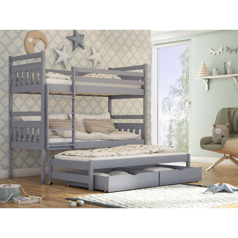 Garbo Bunk Bed with Storage Included with Built-in Ladder Included with Trundle Included, Grey