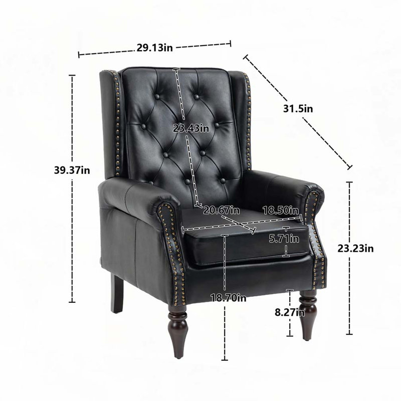 Wood Frame Armchair With Tufted Back, Black