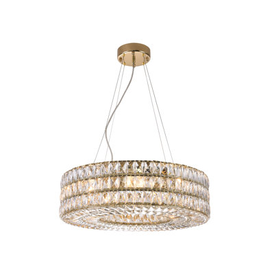 Lustre en métal doré 8 lumières Sandhurst avec cristaux transparents