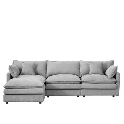 Modular Sectional Sofa with Movable Ottoman and Chenille Upholstery