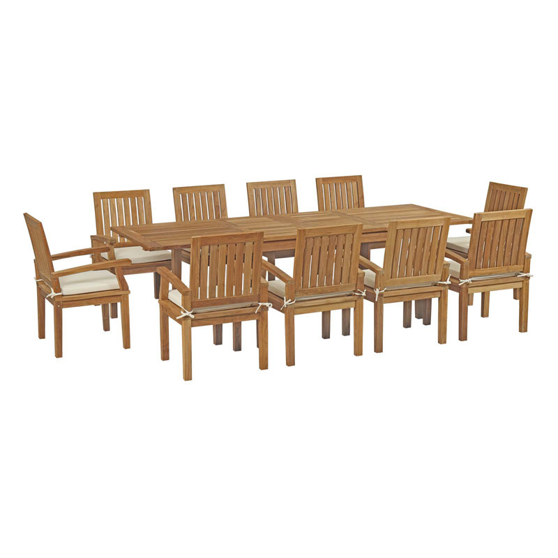 Ensemble repas d'extérieur en teck pour terrasse 11 pièces Marina par Modway