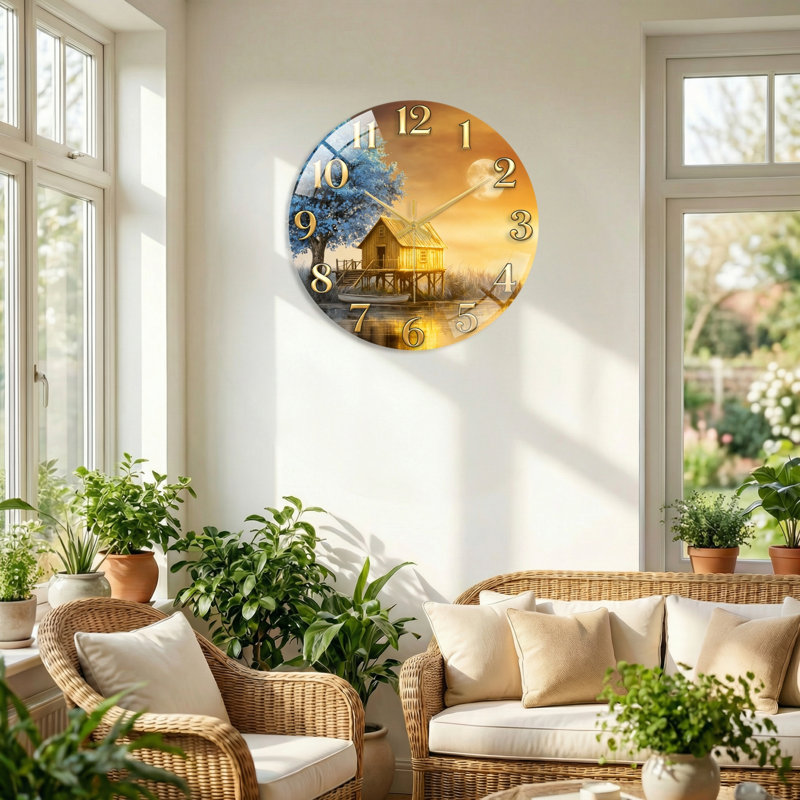 Horloge murale en verre Lake House, 40 x 40 cm (15,7 x 15,7 pouces)