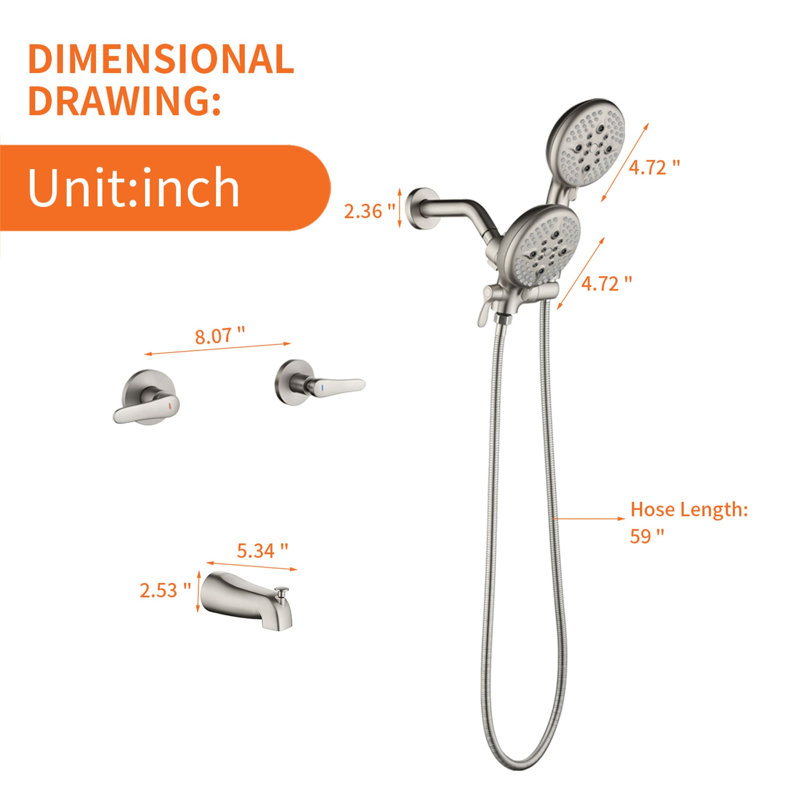 Volume Control Complete Shower System with Rough in-Valve, Brushed Nickel