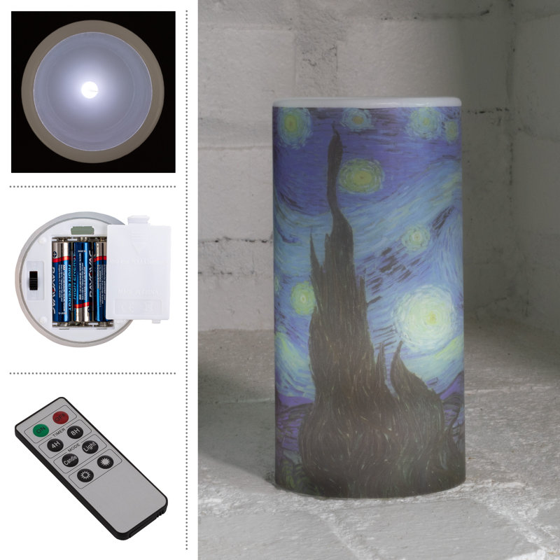 Lavish Home Flameless Candles - 2-Pack Van Gogh Starry Night Battery Operated Candles with Remote and Flickering Light - Candles for Home Décor