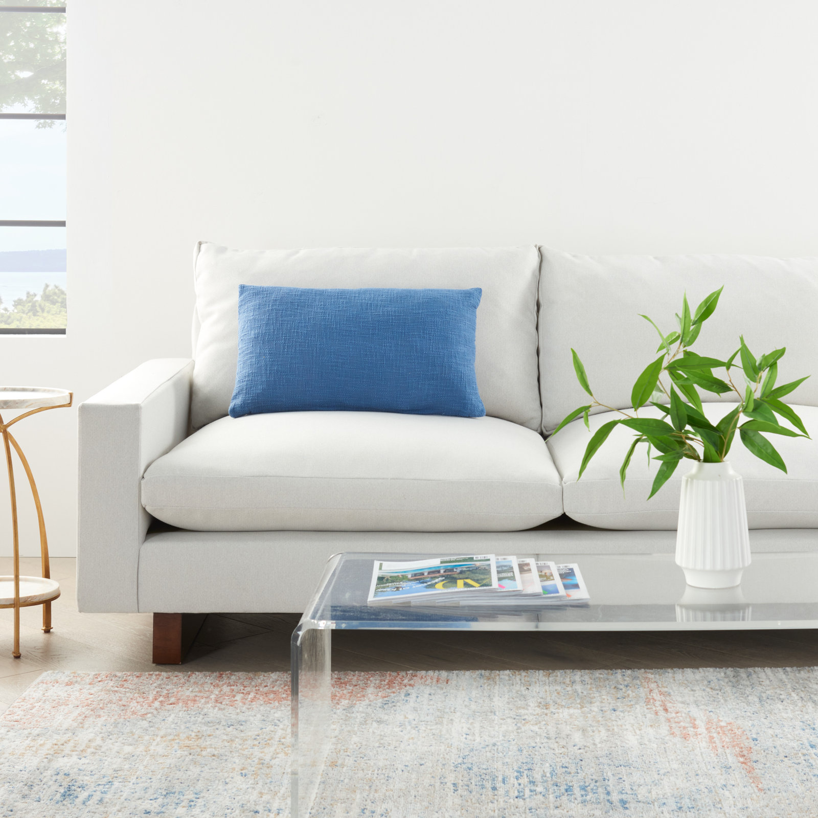 Ruzmira Cotton Lumbar Throw Pillow, Blue