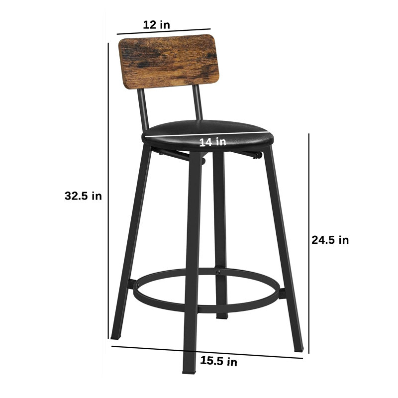 Vasagle, Set Of 2 Pu Upholstered Breakfast Stools, Inches Barstools With Back And Footrest, Simple Assembly, For Dining Room Kitchen, Rustic Brown And Ulbc069b81