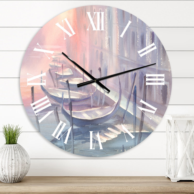 Pastel GOndoLas à Venise pendant le matin I - Horloge murale traditionnelle, Surdimensionné