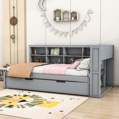 Wood DayBed with Trundle, Shelves and USB Charging Ports by Hokku Designs
