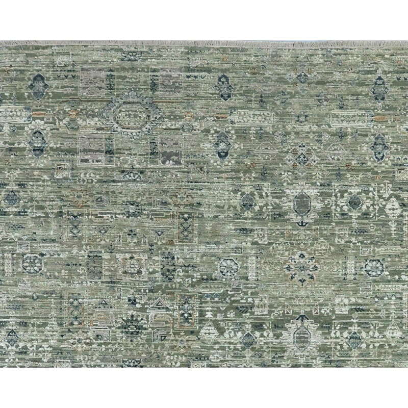 Hand Knotted Area Rug in Olive, Rectangle 5' x 8'