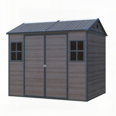 Resin Outdoor Storage Shed With Floor, Two Windows, And Lockable Door, Ideal For Garden, Patio, And Backyard Organization