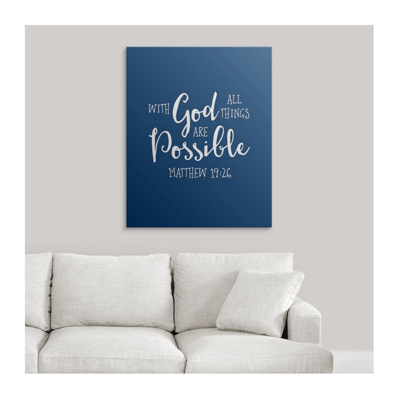 « matthew 19:26-scripture art », art textuel, H 30 po x l 24 po x P 1,5 po, Toile
