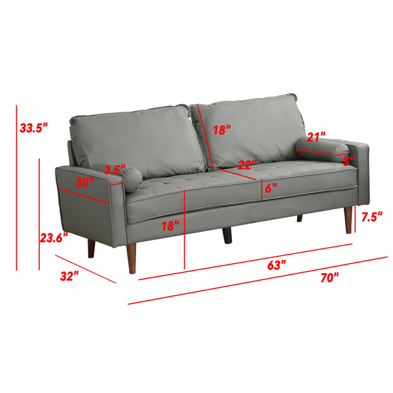 Clarica 70'' Faux Leather Sofa, Gray Faux Leather
