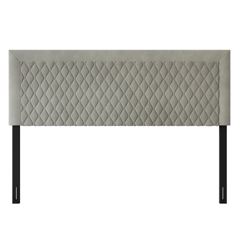 Tête de lit tapissier en velours, Double, Gris