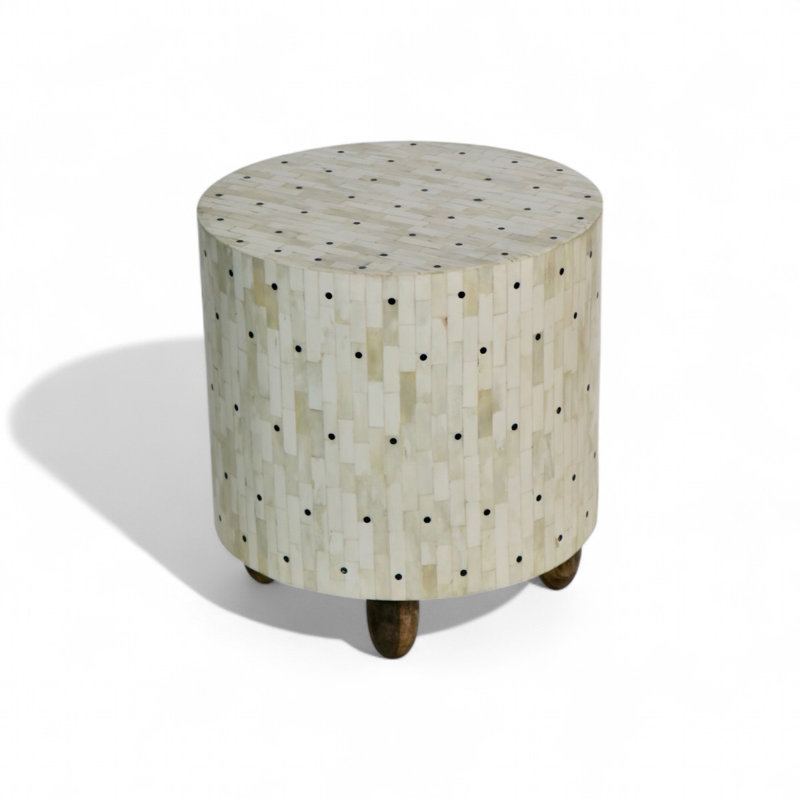 Handcrafted Bone Inlay Table with Black Dots