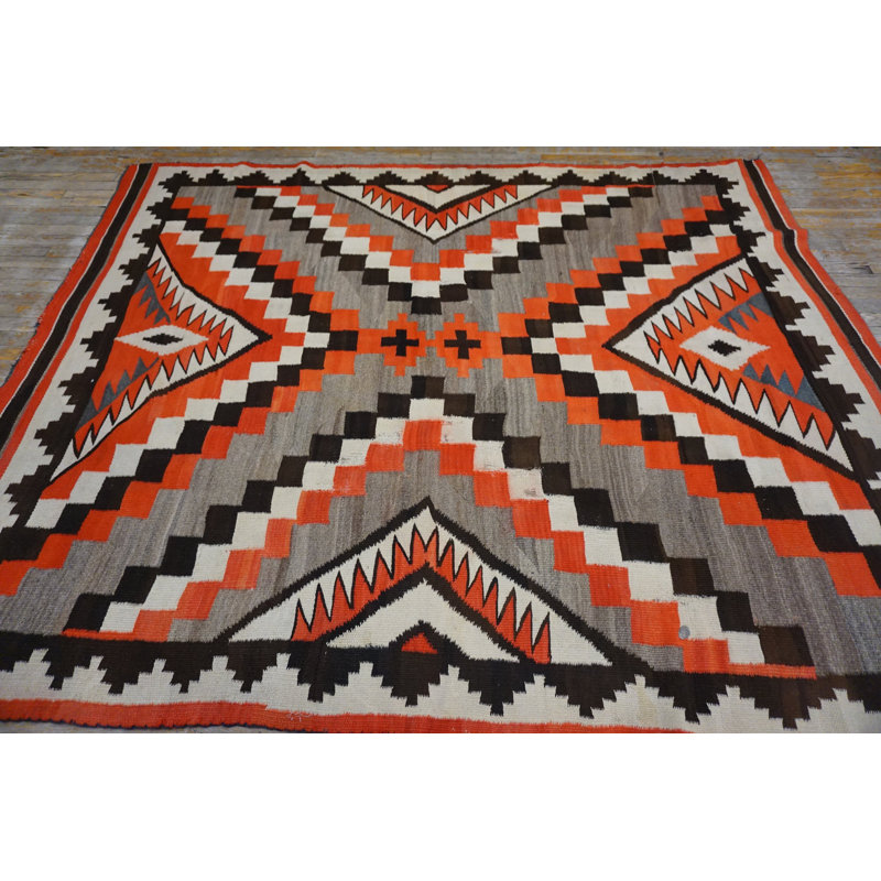 Tribal Geometric Antique Navajo Native American Flatweave Rug