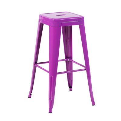 Tabourets de bar en métal sans dossier de 76 cm (lot de 4), violets, non empilables, démontables et faciles à assembler, idéaux pour un îlot de cuisine, un bar ou une salle à manger - Métal imperméable, capacité de charge élevée (10 cm).