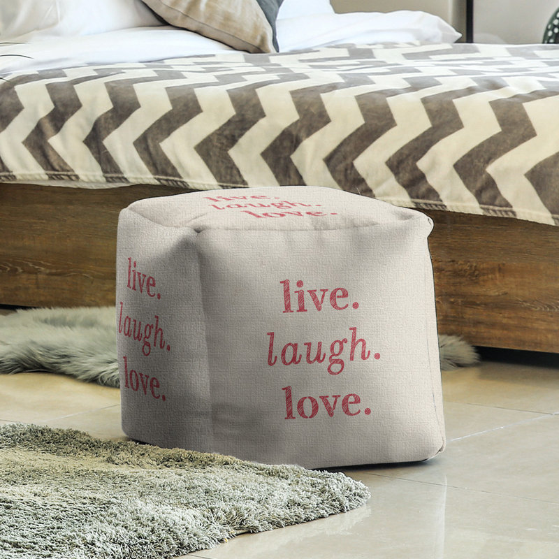 Upholstered Ottoman, White/Red