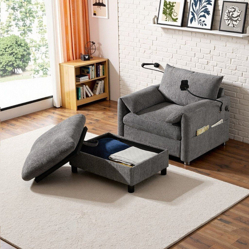 Canapé simple avec repose-pieds réglable, Gris
