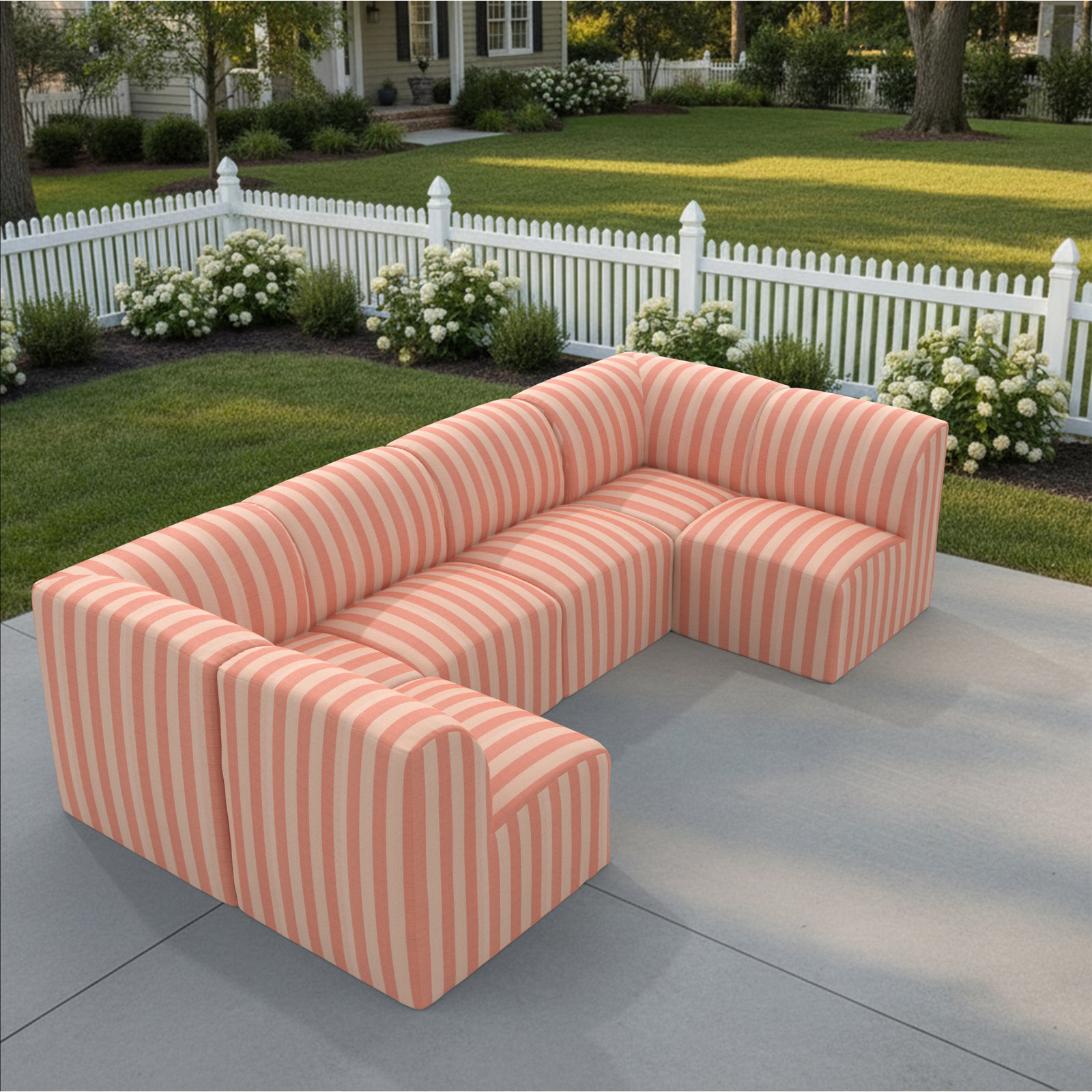 Praia 124" Sunbrella® Patio Sectional, Expressive Blush Striped Sunbrella®