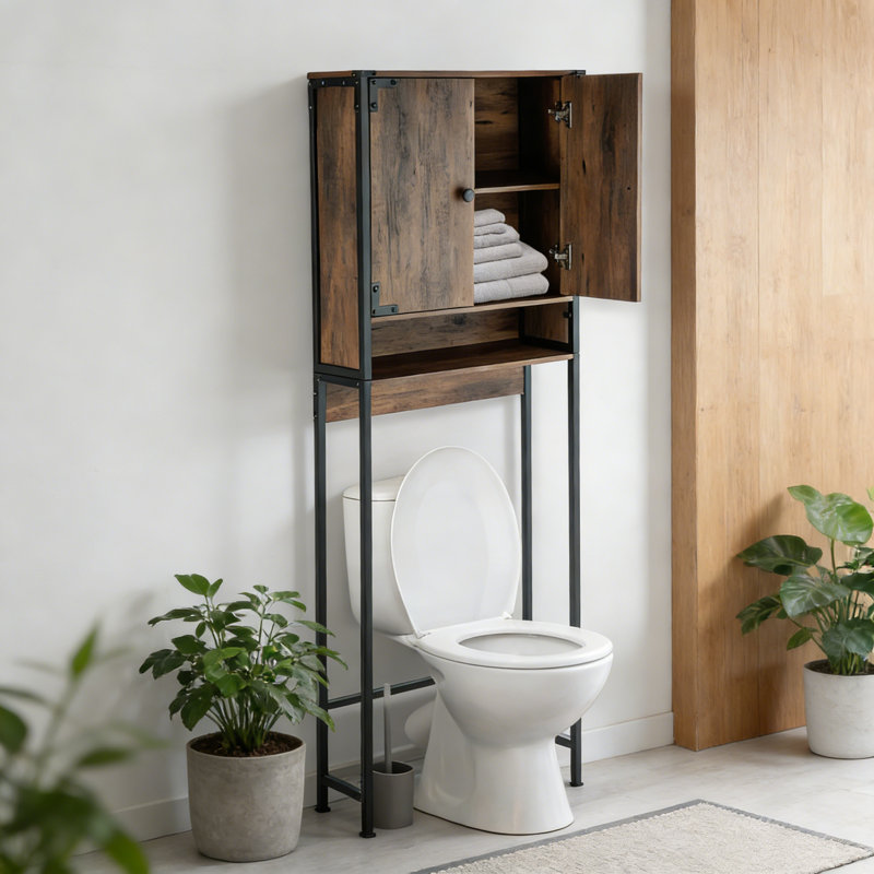 Industrial Style Over The Toilet Storage Organizer With Steel Frame And Adjustable Shelves For Bathroom Space Saving