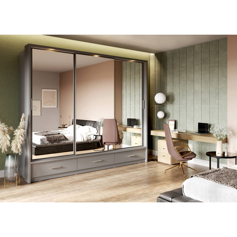 Axl 3 Door Manufactured Wood Wardrobe, Grey
