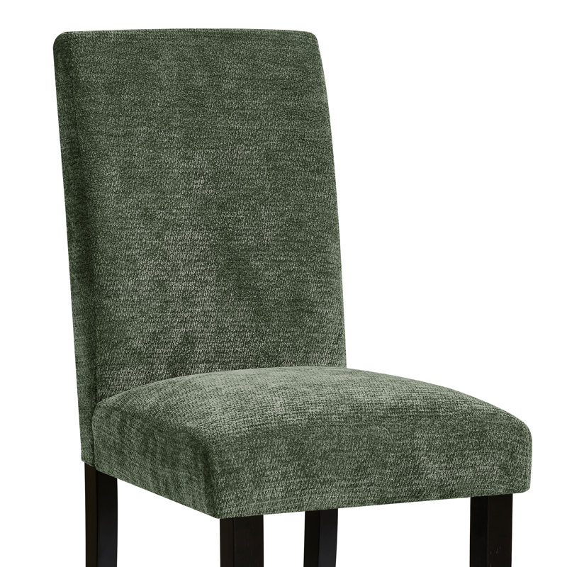 Chaises de salle à manger rembourrées en tissu avec pieds en bois massif (ensemble de 2), 2, Green