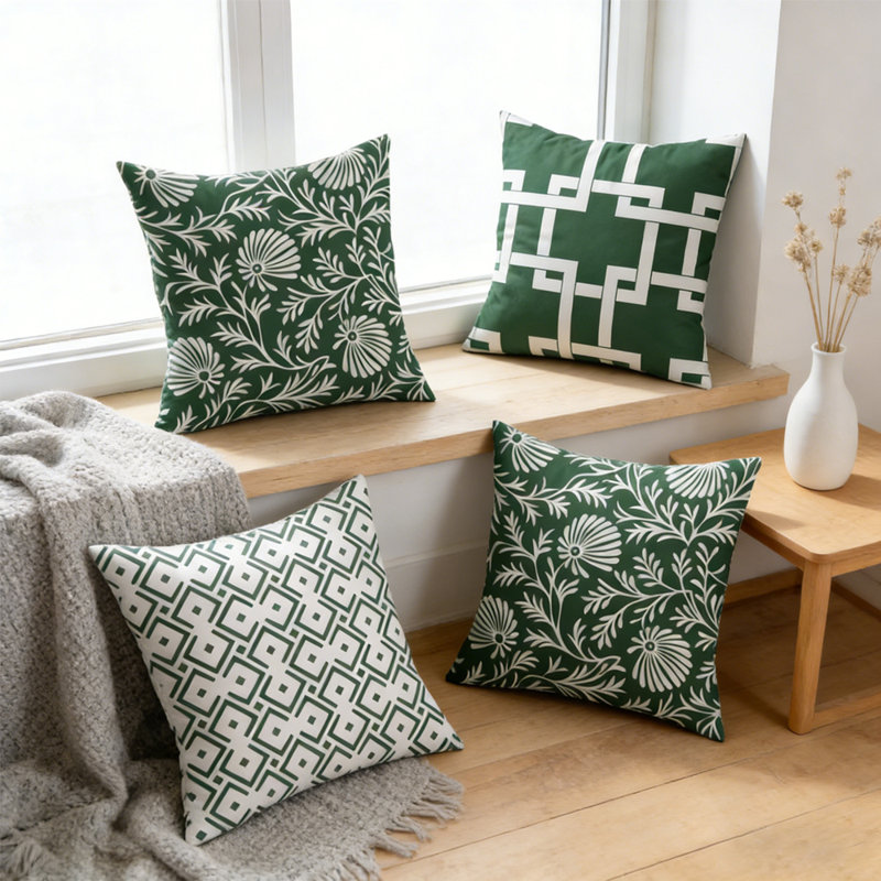 4-Pack Green Botanical Decorative Throw Pillow Cover For Home Sofa, Sofabed, Bed - 18*18 Inch Modern Rainforest Style Pattern Polyester Throw Pillow Cover (Filler Not Included)