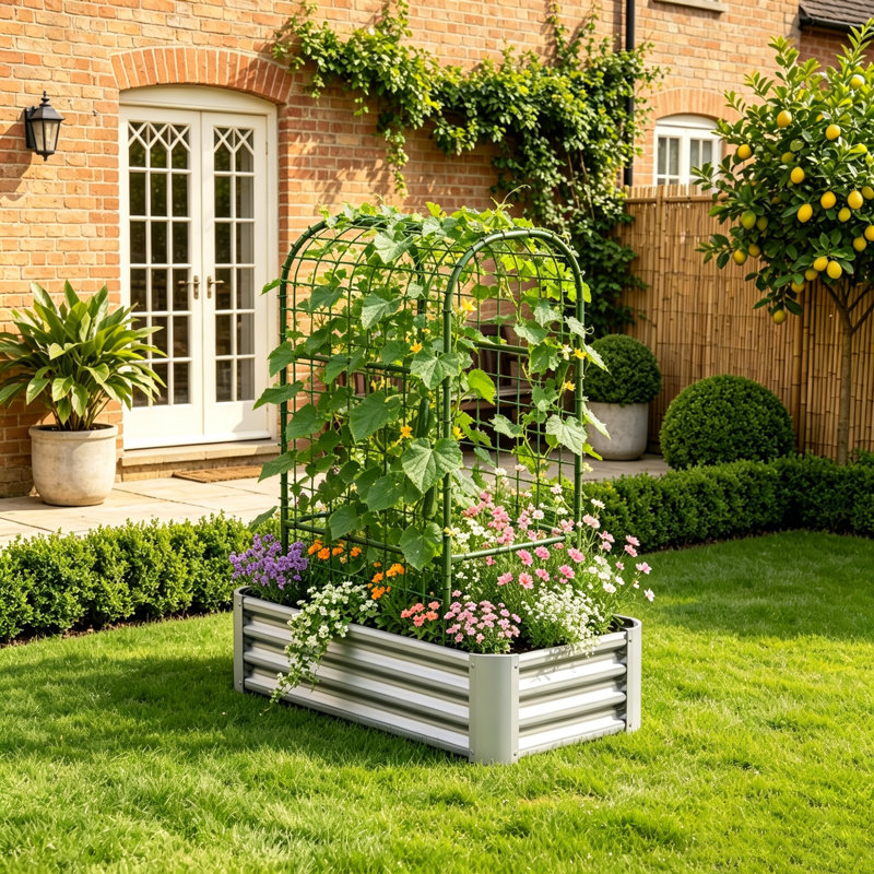 dans 1 jardinière, treillis moderne en métal galvanisé 4 x 2 pour le jardin