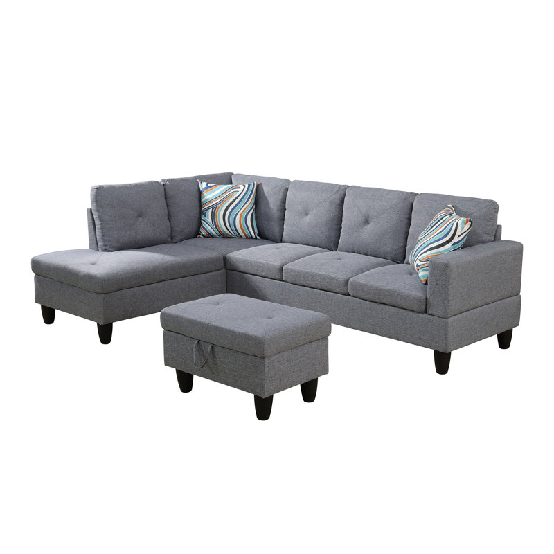 Upholstered L-Shaped Sectional, Left Hand Facing, Light Gray