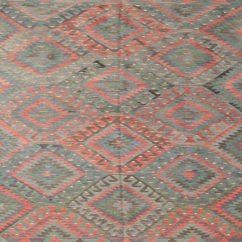 Tapis de zone vert/rouge contemporain, Carré 5 pi