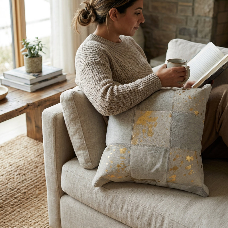 Lux Gold Foil Cowhide Pillow