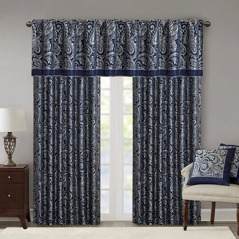 Jacquard Curtain Panel Pair(2 Pcs Window Panels), Blue