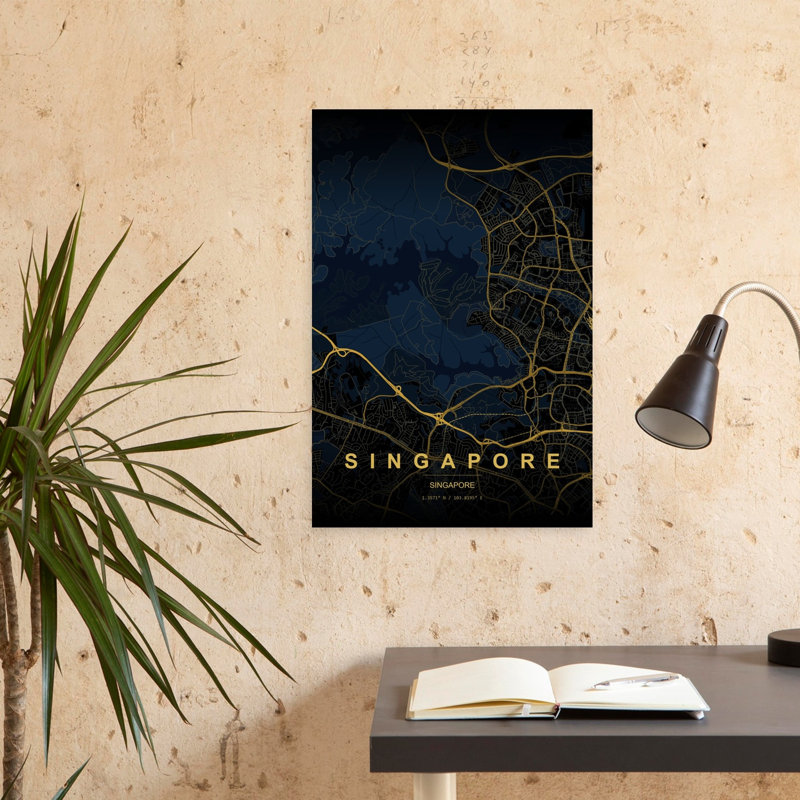 Singapore Urban Map Abstract Modern City Landscape Wall Art Print 1 Piece Wrapped Canvas Wall Art, 60.96cm H x 40.64cm W
