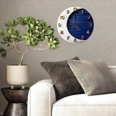 10" Round Wooden Wall Clock, Silent Quartz Movement, UV-Printed Design, Battery Operated