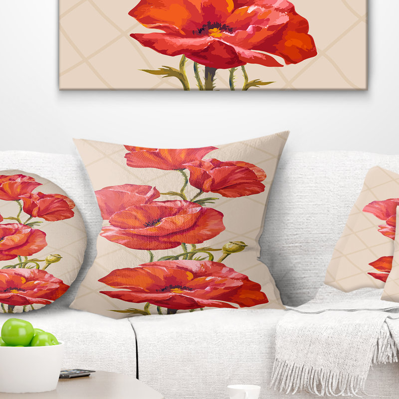 «Bunch of Poppies», art floral, 16 po x 1 po, Coussin décoratif