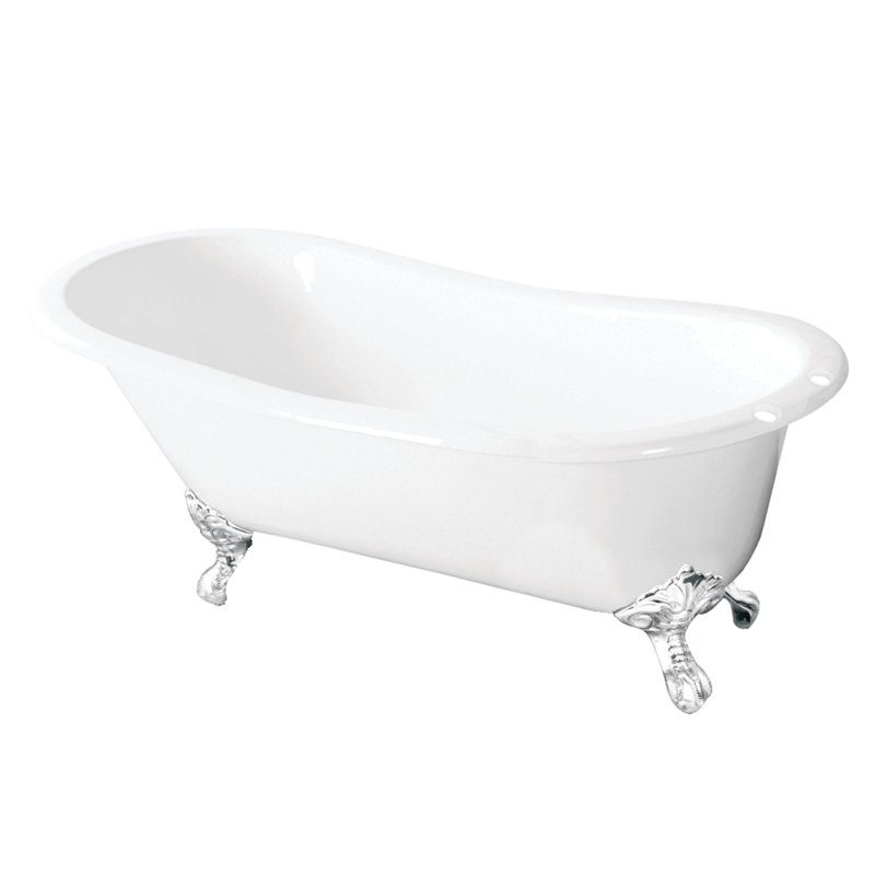 Kingston Brass Tazatina 57-Inch Cast Iron Oval Single Slipper Clawfoot Tub (7-Inch Faucet Drillings), White