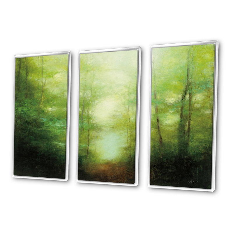 Into the Clearing Forest - Ensemble d'art mural sur toile encadré de ferme, H 28 po x l 36 po x P 1 po, Blanc
