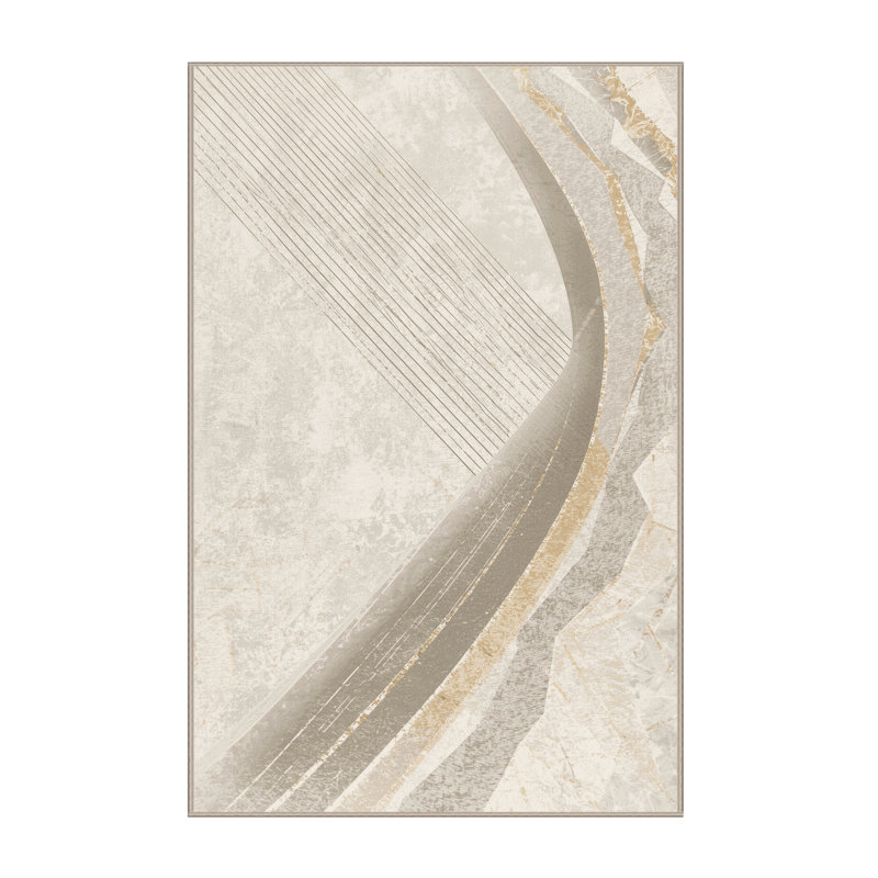 Machine Washable Pacen Guzheng Modern Geometric Rug in Beige – Beige Binding, 8x10