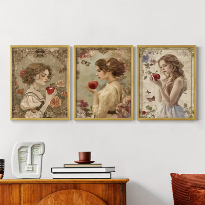 Feminine  Series  LXXXI  -Set Of 3 Framed Giclee Prints -Ready to Hang