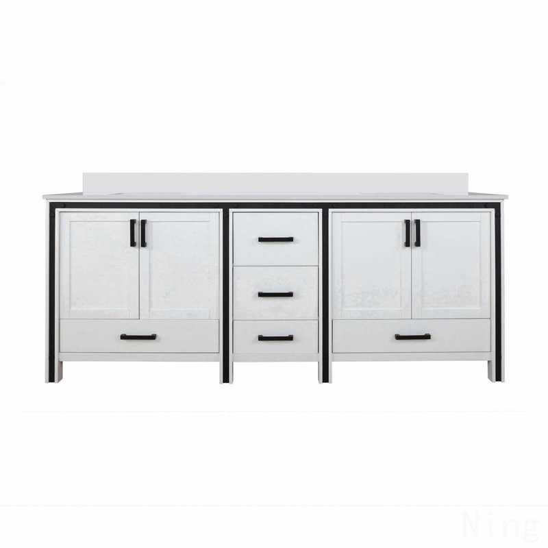 Meuble-lavabo double 84 po x P 22 po avec plateau en marbre de culture, 85", Blanc