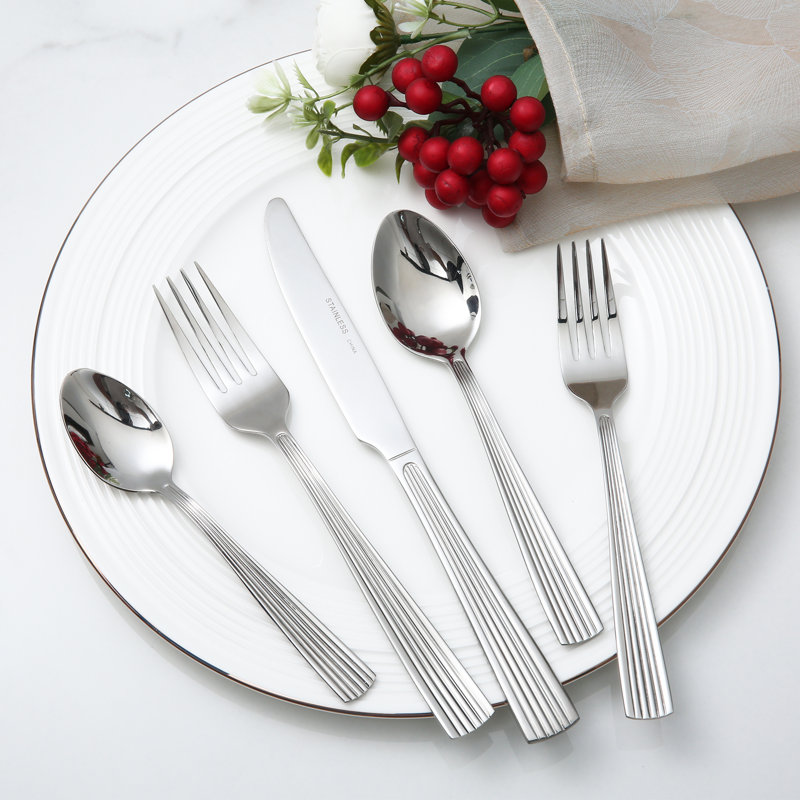 Ensemble de couverts 20 pièces en acier inoxydable de qualité supérieure, collection de salle à manger moderne pour la vaisselle des Fêtes et de tous les jours, va au lave-vaisselle