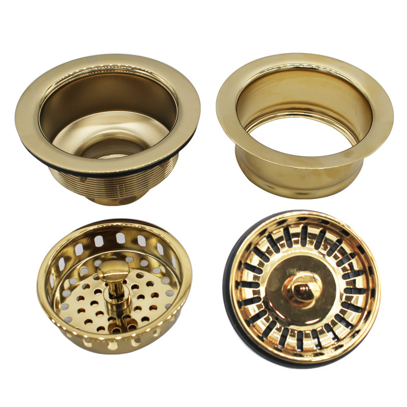 Combo garniture de drain d'évier de cuisine et bride d'évacuation avec crépines à panier, Laiton poli