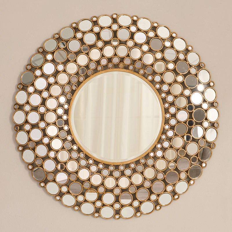 Victoria Round Metal Framed Wall Mounted Accent Mirror in Gold