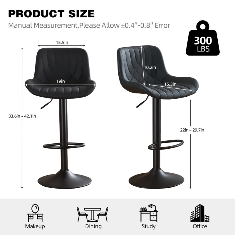 Swivel Adjustable Height Counter Stool With Footrest, Black