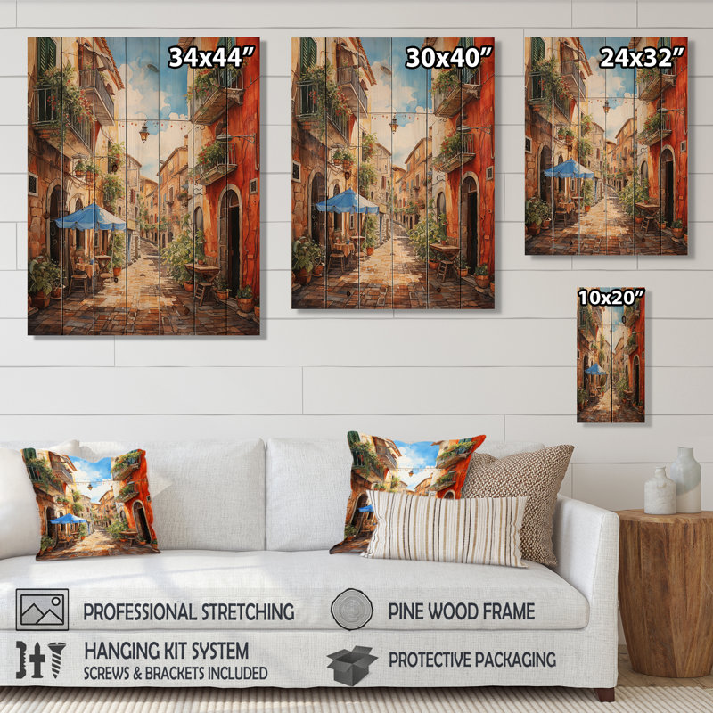 Italian Village Essence I - Italie sur bois, H 20 po x l 10 po
