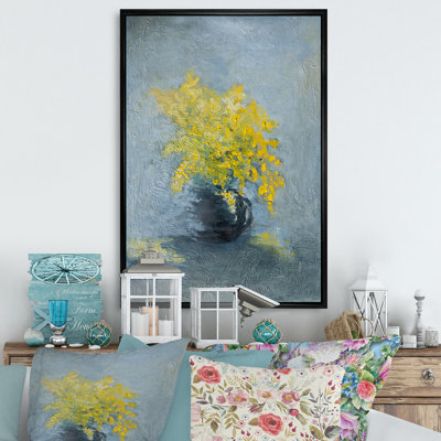 Nature morte jaune et bleu Mimosa - Peinture