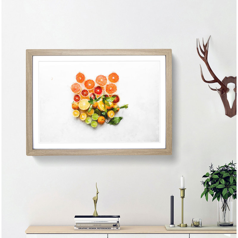 Citrus Fruits - Picture Frame Graphic Art Print, 62cm H x 87cm W x 2cm D, Oak Framed